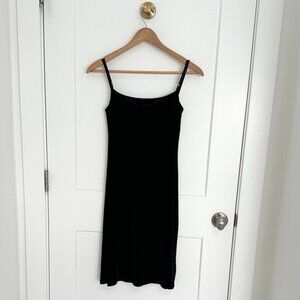 RALPH LAUREN BLACK VELVET LOOKING KNEE LENGTH DRESS WITH BRA LIKE STRAPS. SIZE S
